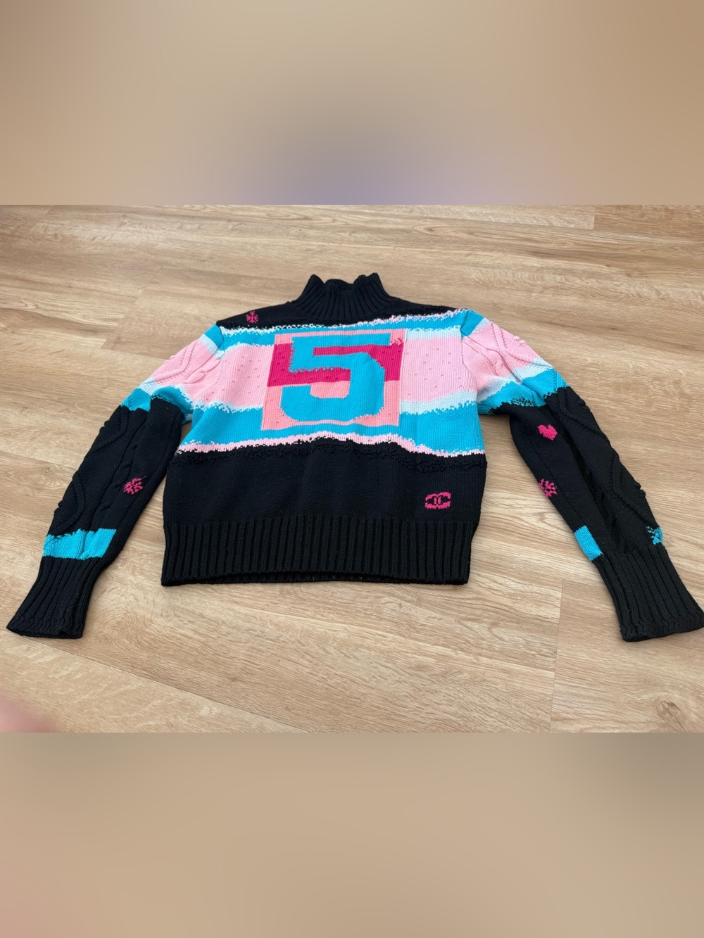 CHANEL Colorblock Cowl Sweater - Black, Pink, Turquoise